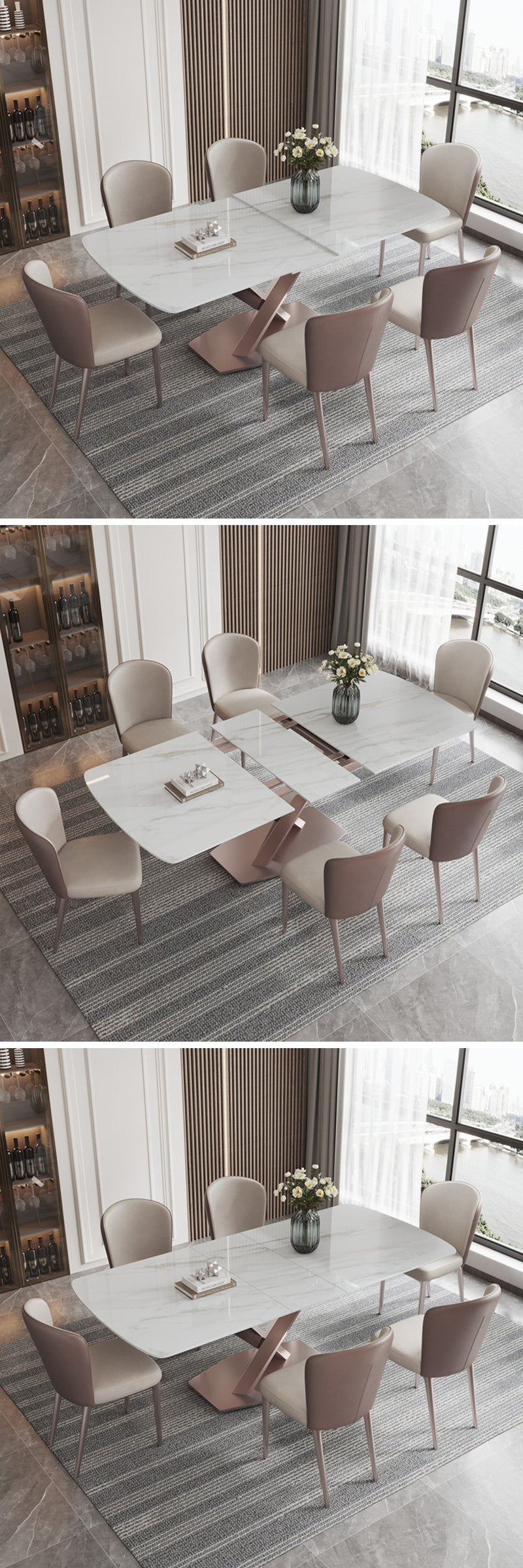 ダイニング/シンプルモダン ダイニングテーブル 椅子セット ※安心1年間品質保証 ※伸縮機能が叶え、使用シーンやお部屋のレイアウトに合わせて形を選べます。