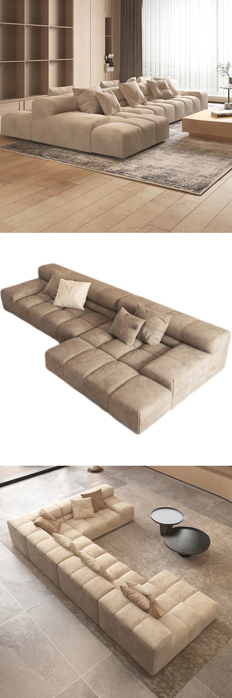 ソファ/ソファー キューブ B【319*150*63】+I【390*242*63】 ベルベット オフホワイト ※安心1年間品質保証