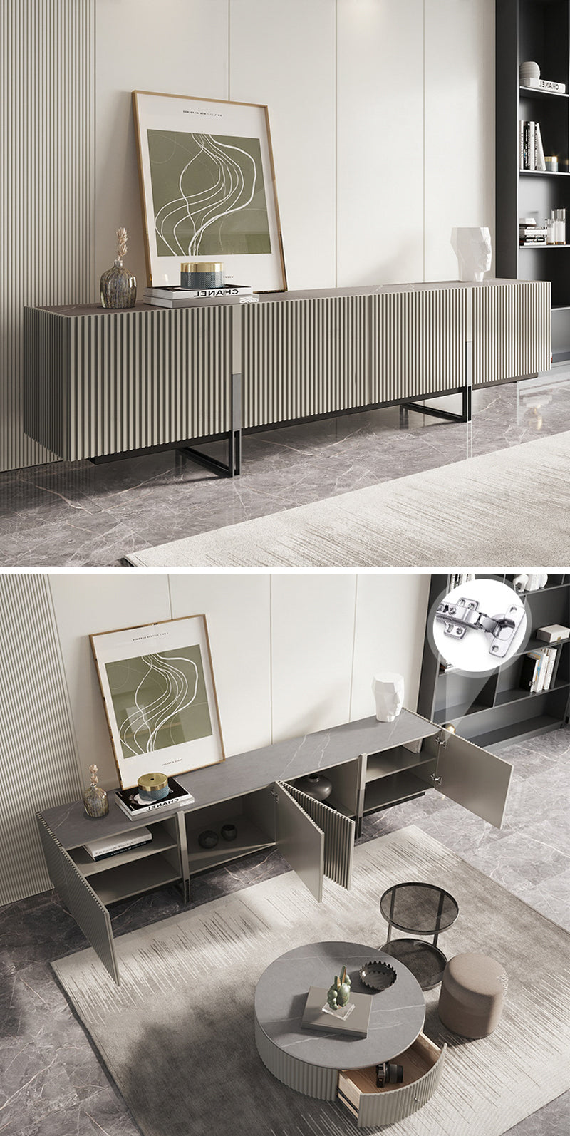 テレビボード/デザイン性 グレー ※安心1年間品質保証 ※引き出しが付いており、リモコンなどの小物から、読みかけの雑誌など幅の広いものも収納が可能です。