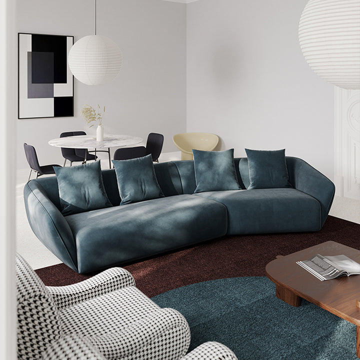 ソファ/ソファー イタリア風 ブルー ベルベット 二人掛け+左カウチ 350*140*72 安心1年間品質保証