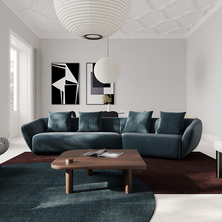 ソファ/ソファー イタリア風 ブルー ベルベット 二人掛け+左カウチ 350*140*72 安心1年間品質保証