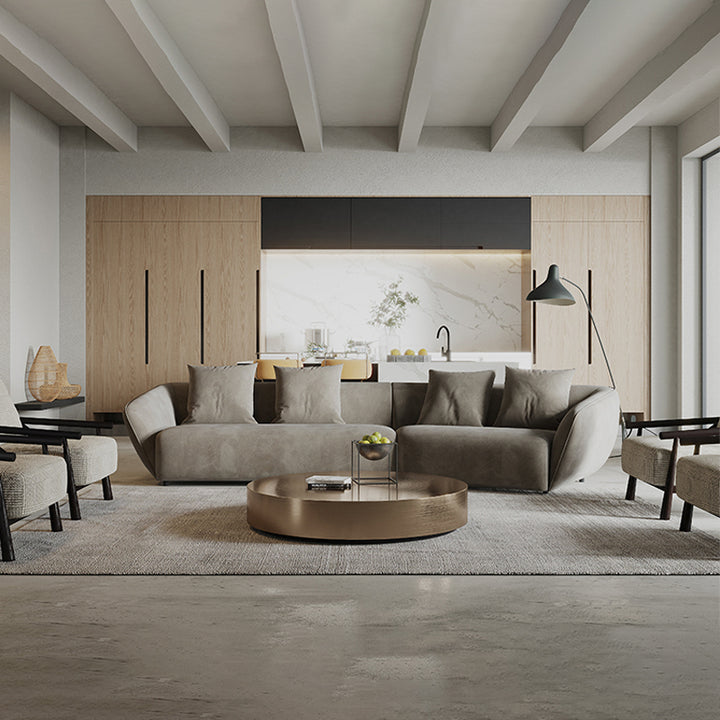 ソファ/ソファー イタリア風 グレー ベルベット 二人掛け+左カウチ 350*140*72 安心1年間品質保証