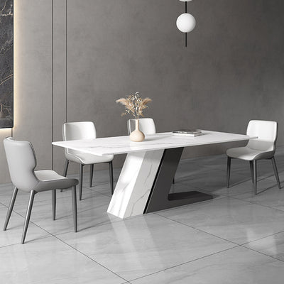 ダイニング/ミニマルなデザイン 天板色ホワイト（灰柄） テーブル+チェア*4 安心1年間品質保証