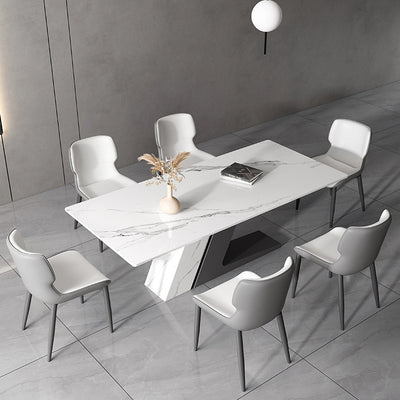 ダイニング/ミニマルなデザイン 天板色ホワイト（灰柄） テーブル+チェア*6 安心1年間品質保証
