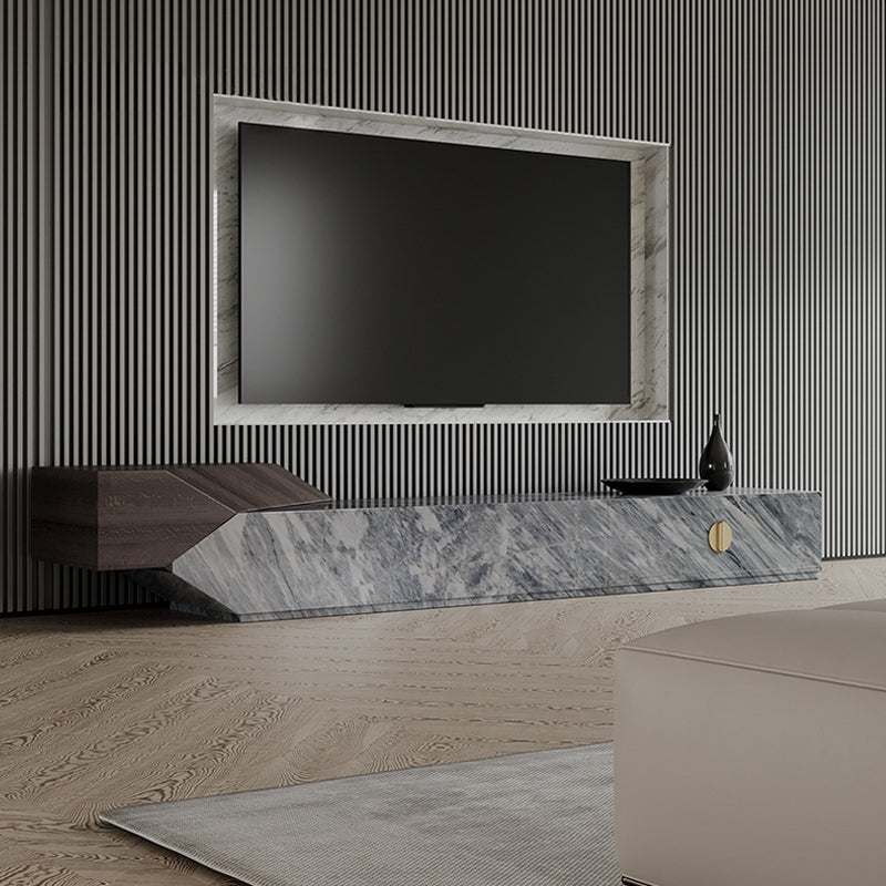 テレビボード/イタリア製大理石 木材色小栗茶色 グレー 220*46*38 安心1年間品質保証