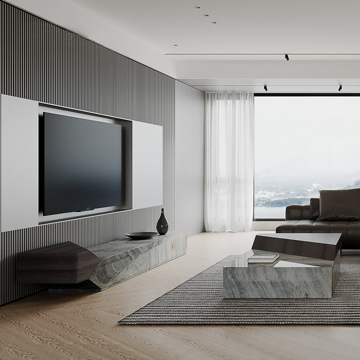 テレビボード/イタリア製大理石 木材色小栗茶色 グレー 220*46*38 安心1年間品質保証