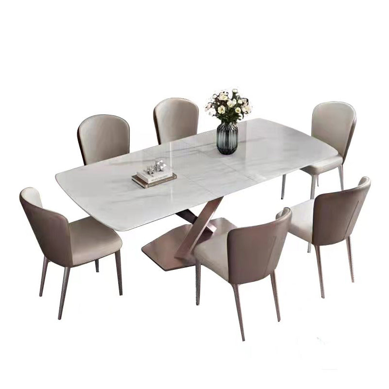 ダイニング/シンプルモダン 天板色ホワイト（灰柄） テーブル+チェア*6 安心1年間品質保証