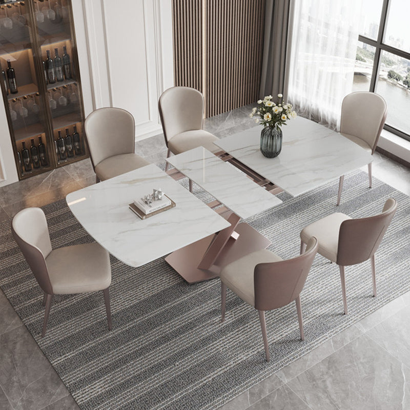 ダイニング/シンプルモダン 天板色ホワイト（灰柄） テーブル+チェア*6 安心1年間品質保証