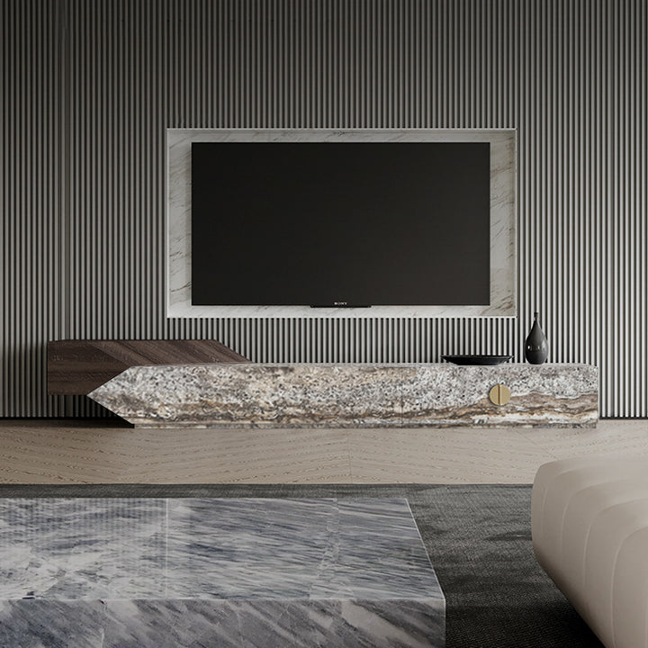 テレビボード/イタリア製大理石 木材色小栗茶色 ベージュ 220*46*38 安心1年間品質保証